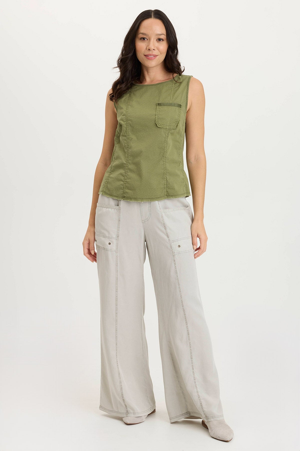 Landis Tank Top in Perforated Poplin