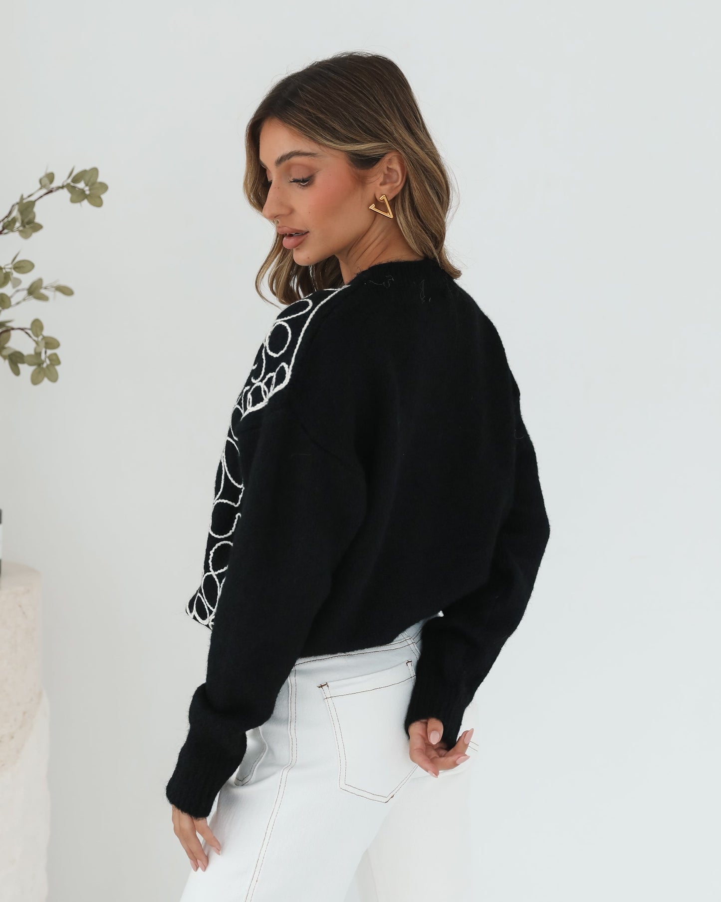 Roanne Black Print Knit | Women's Knit Jumper