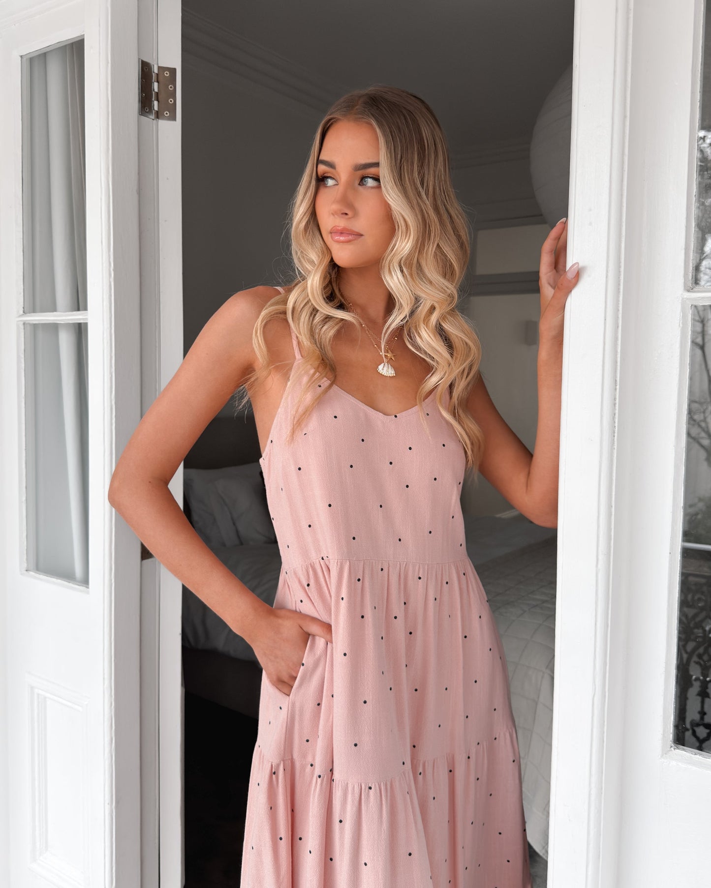 Sona Dress Pink Spot | Women's Linen Midi Dress
