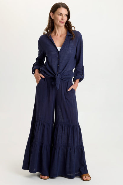 Lando Gauze Tiered-Bottom Pant