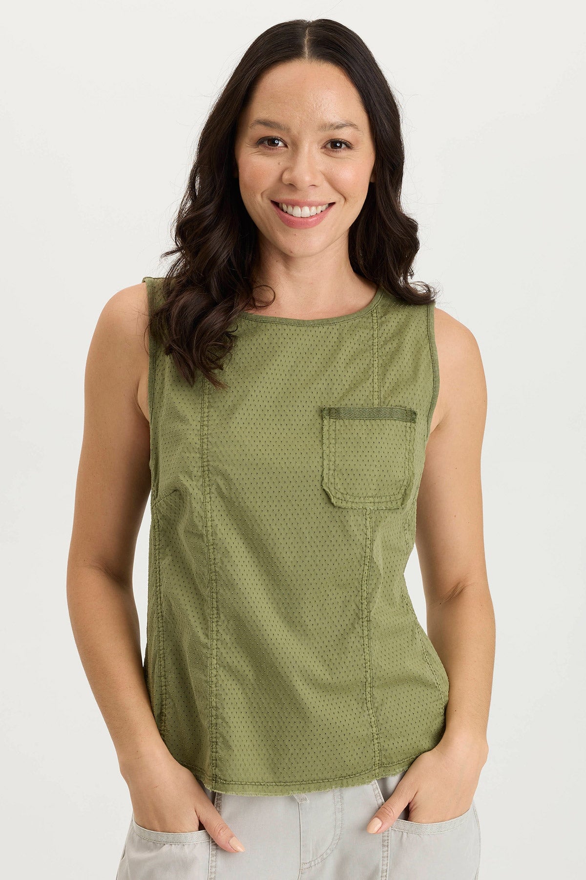 Landis Tank Top in Perforated Poplin