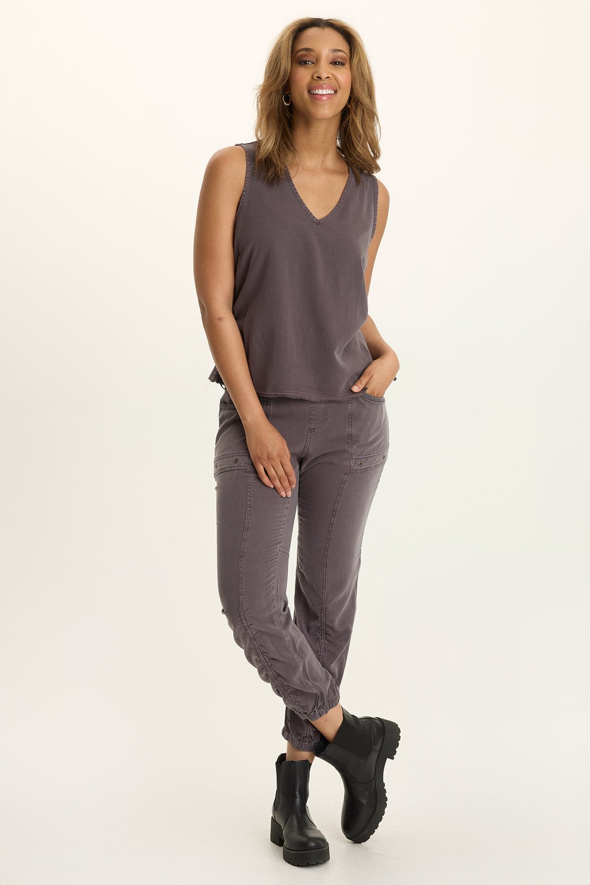 Ileana Cinched Soft Twill V-Neck Tank