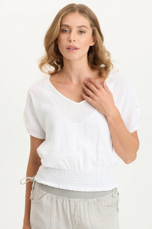 Oko Linen/Jersey Cinched Hem Top