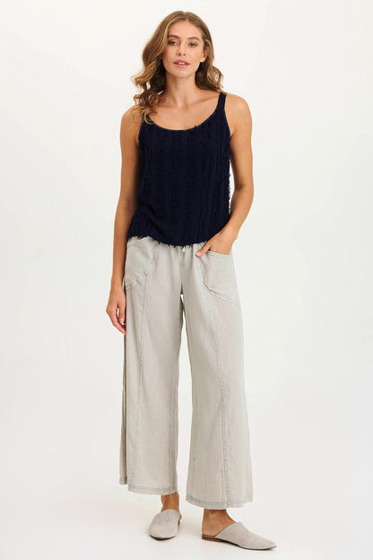 Pia Paper-Bag Waist Linen Wide Leg Pant