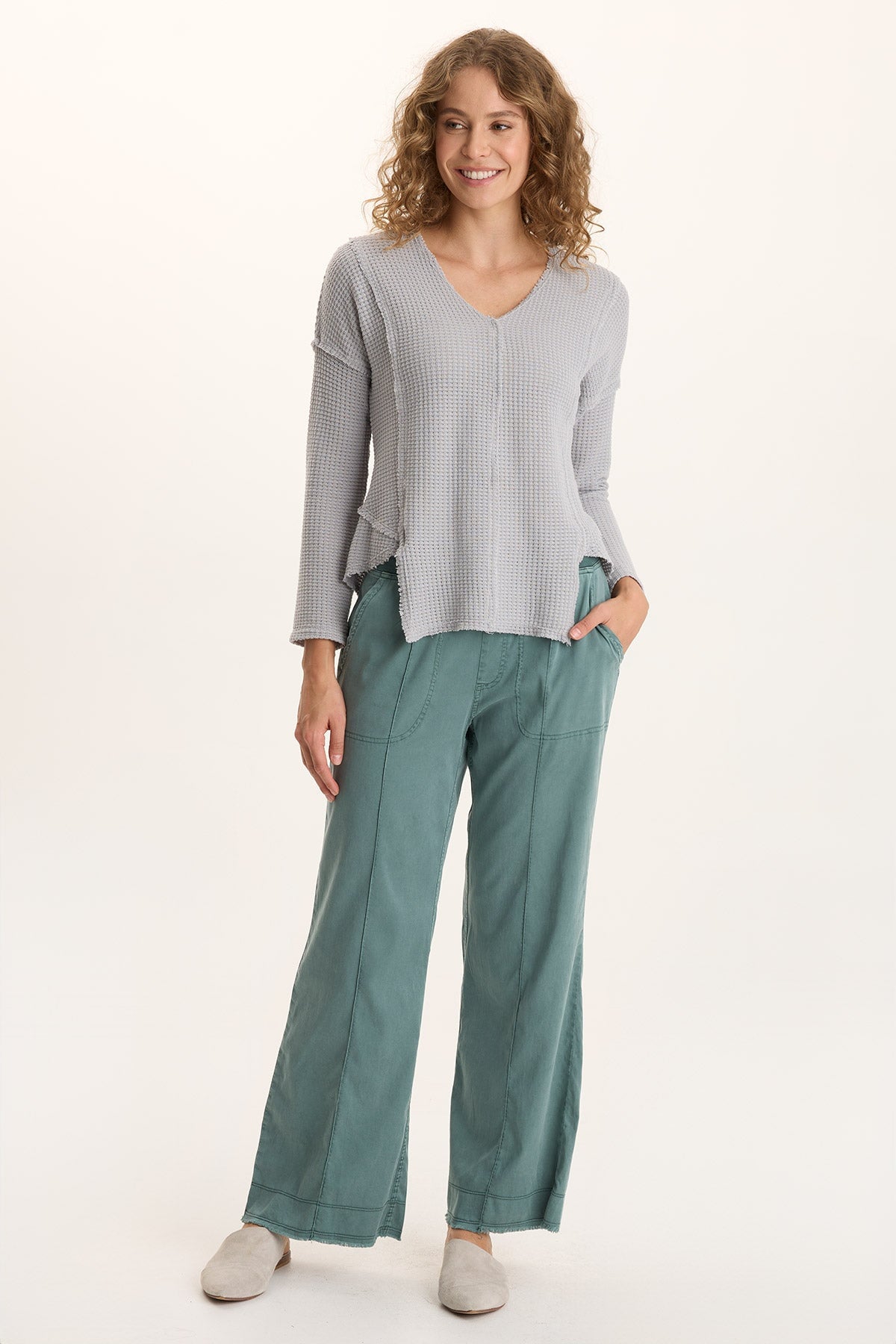 Arnie Thermal Asymmetrical Hem V-Neck Top
