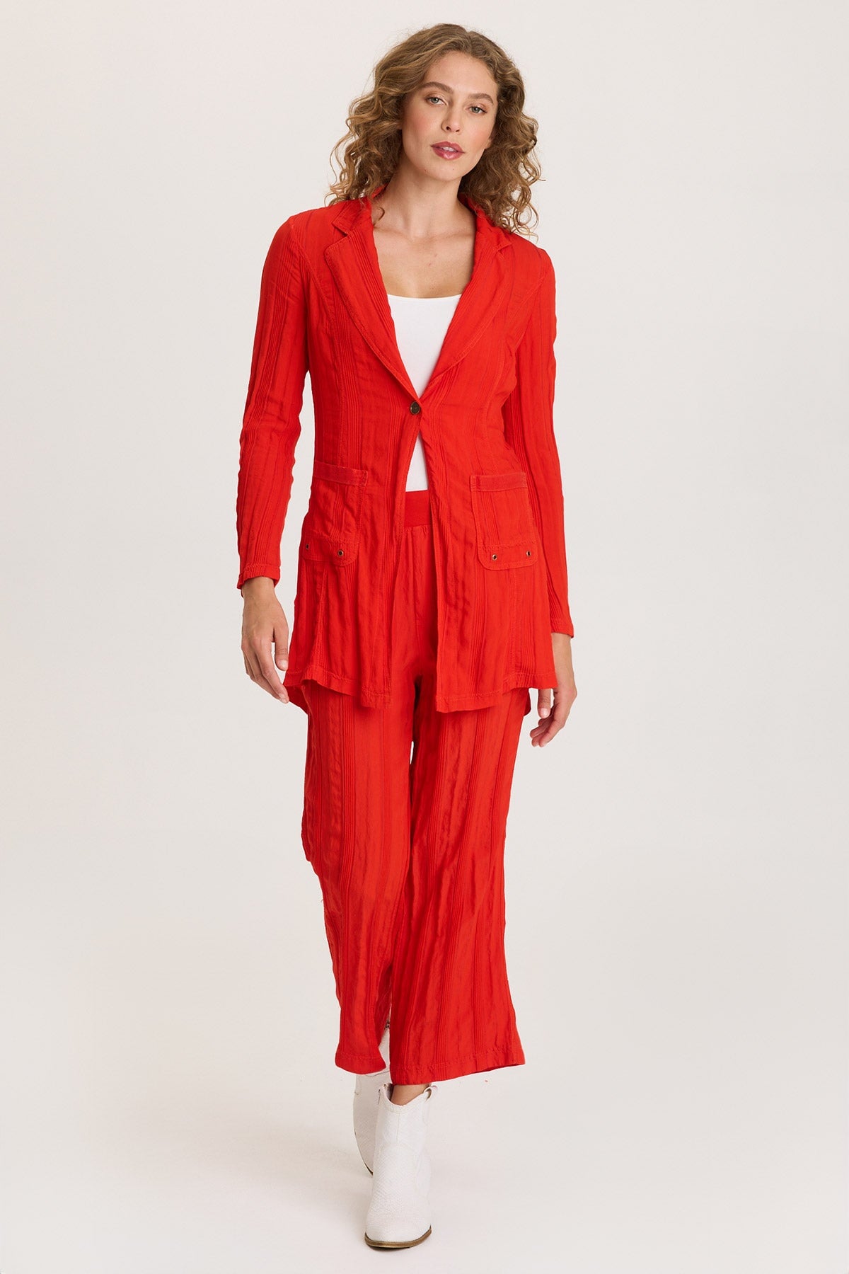 Barron Textured Stripe Long Blazer
