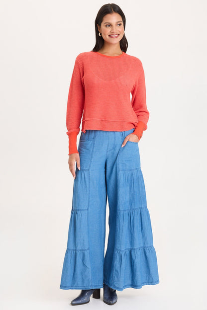 Dugan Mock-Denim Side Tiered Wide Leg Pant
