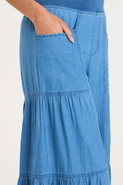 Dugan Mock-Denim Side Tiered Wide Leg Pant
