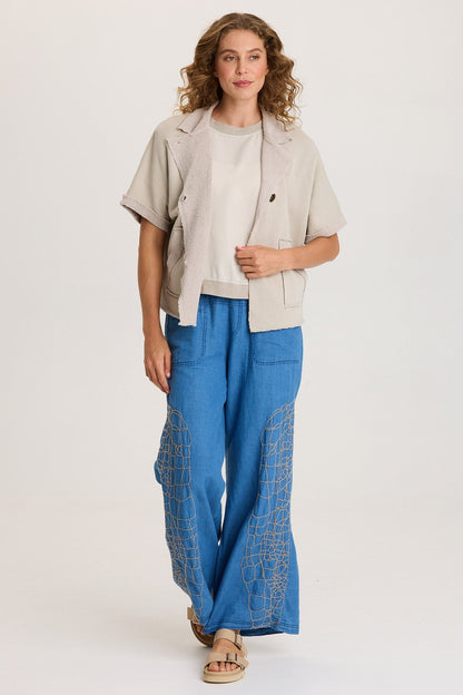 Bonello Embroidered Mock-Denim Wide-Leg Pant