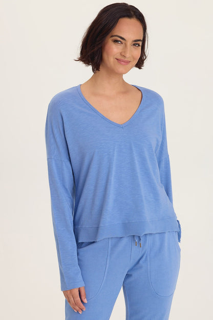 Odilia High-Low Long Sleeve V-Neck Top