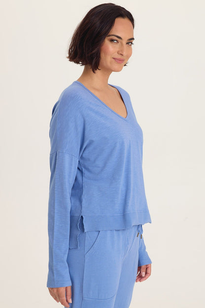 Odilia High-Low Long Sleeve V-Neck Top