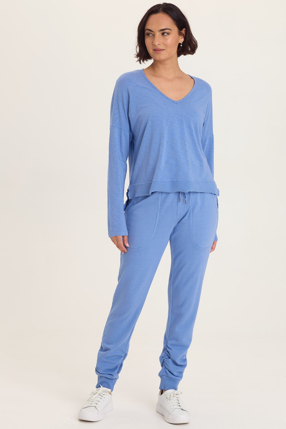 Odilia High-Low Long Sleeve V-Neck Top