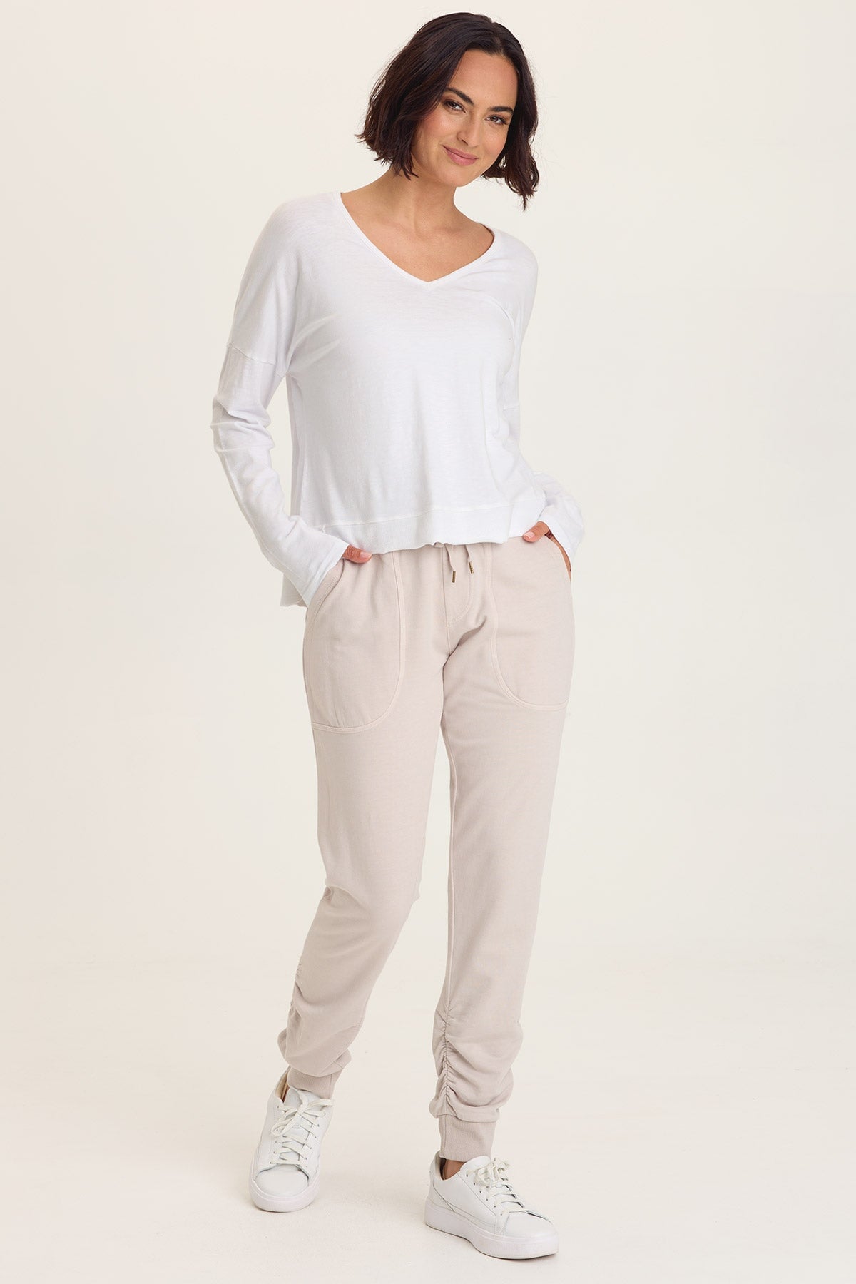 Odilia High-Low Long Sleeve V-Neck Top