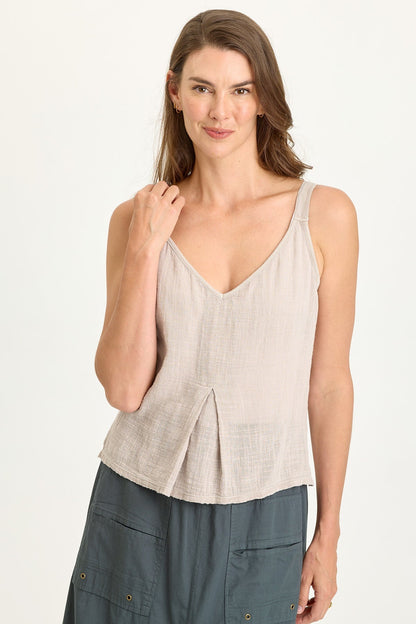 Hedley Gauze/Jersey Box Pleat Tank