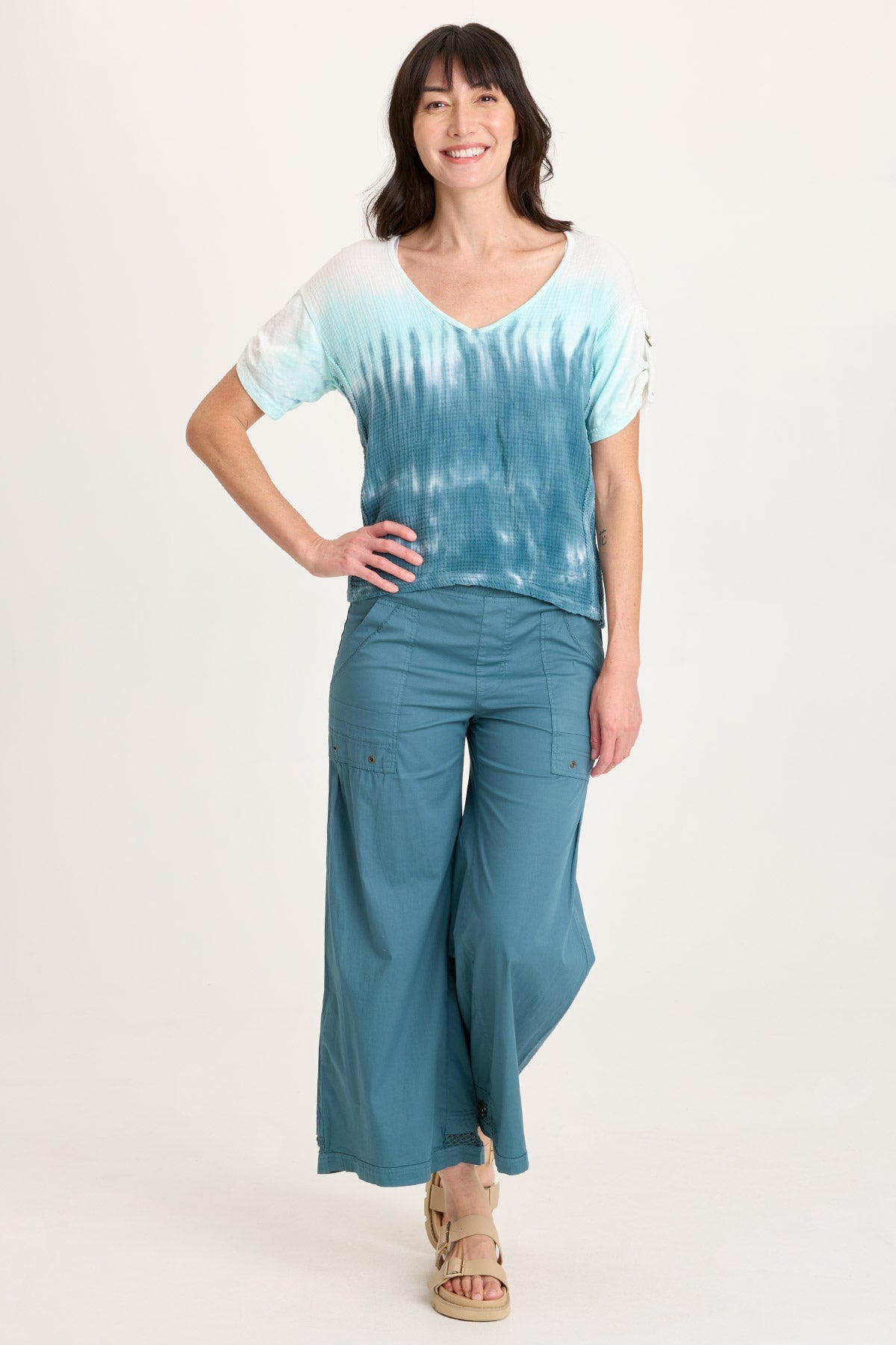 Roel Poplin/Mesh Gaucho Crop
