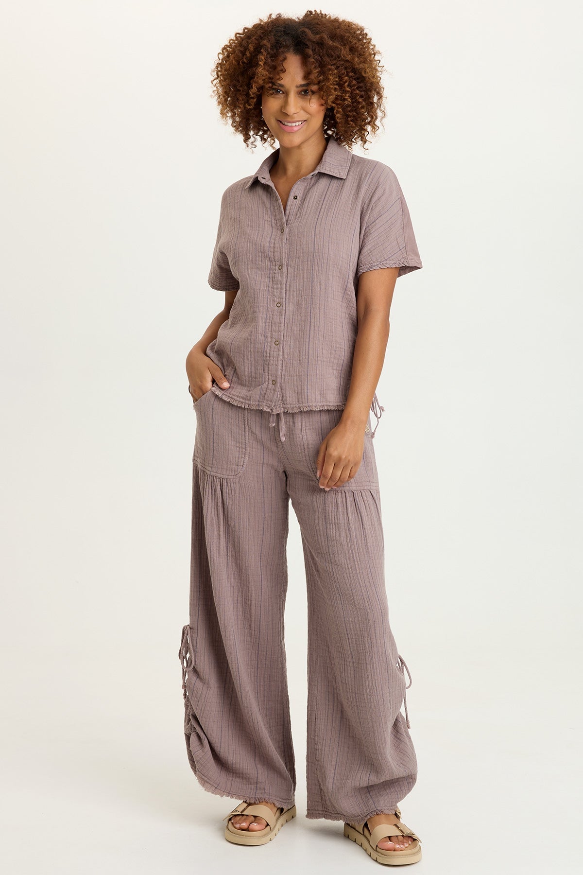 Muriel Stripe Gauze Wide-Leg Pant