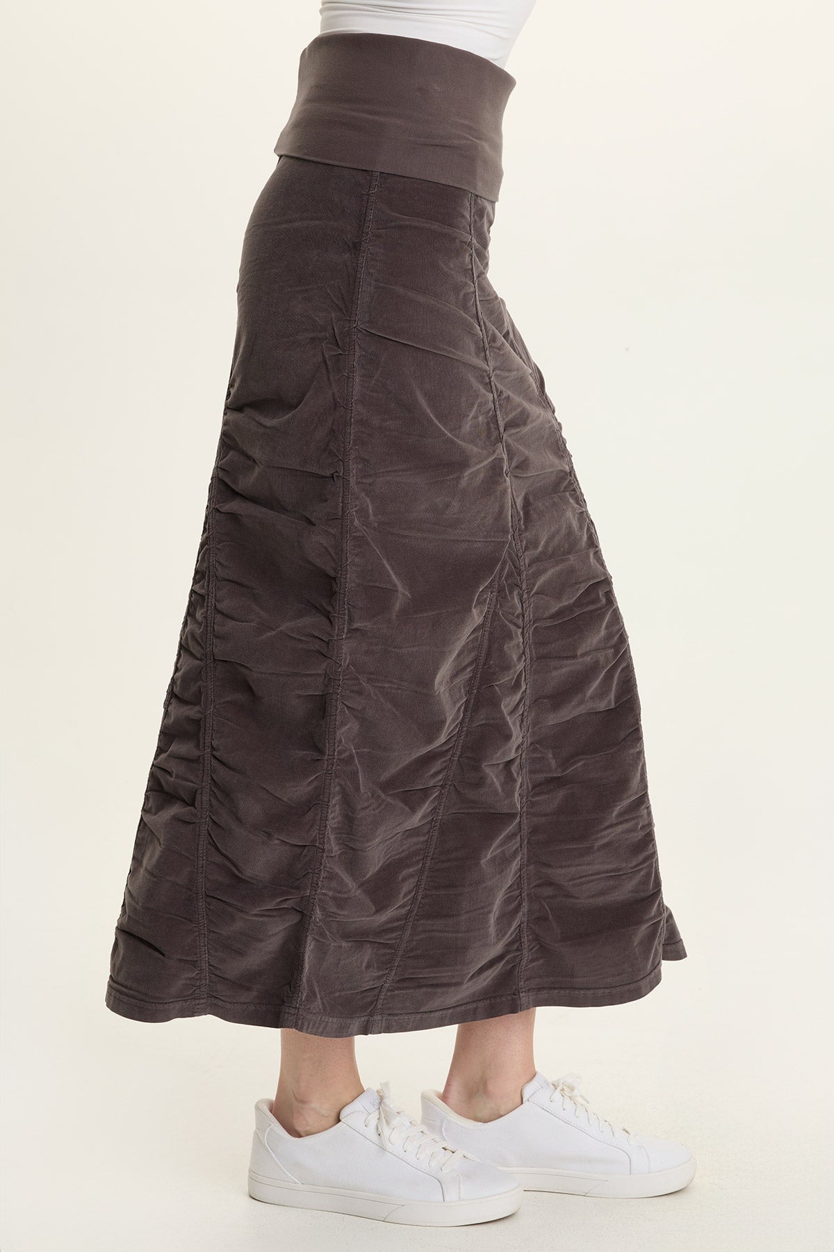Cord Shirred Peasant Skirt