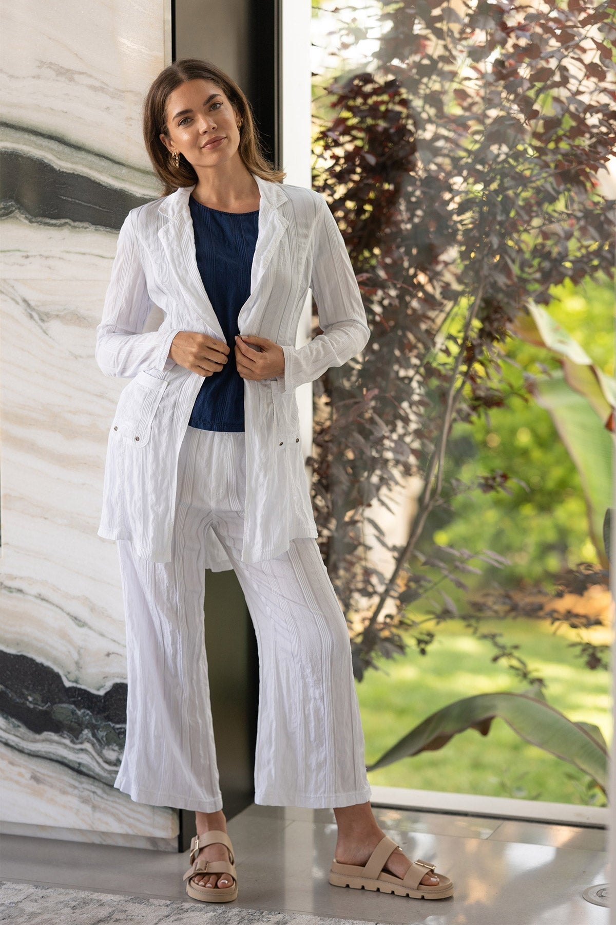 Barron Textured Stripe Long Blazer