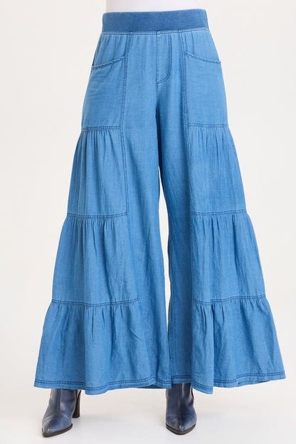 Dugan Mock-Denim Side Tiered Wide Leg Pant