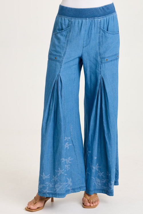 Jerona Printed Indigo Pleated Wide Leg