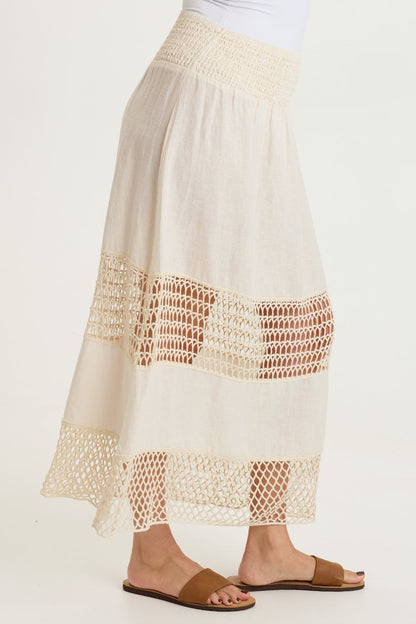 Fola Tiered Linen Crochet Skirt
