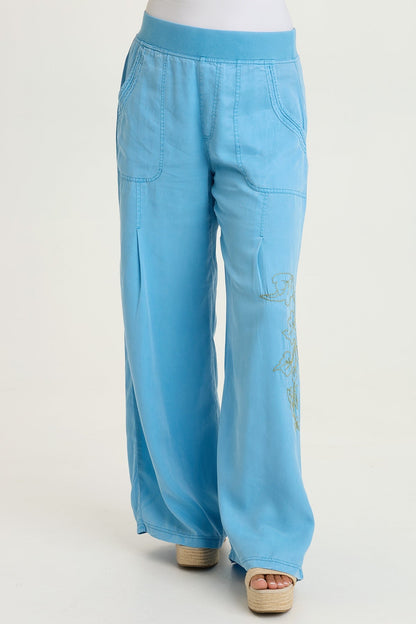 Embroidered Dacia Twill Pleated Pant