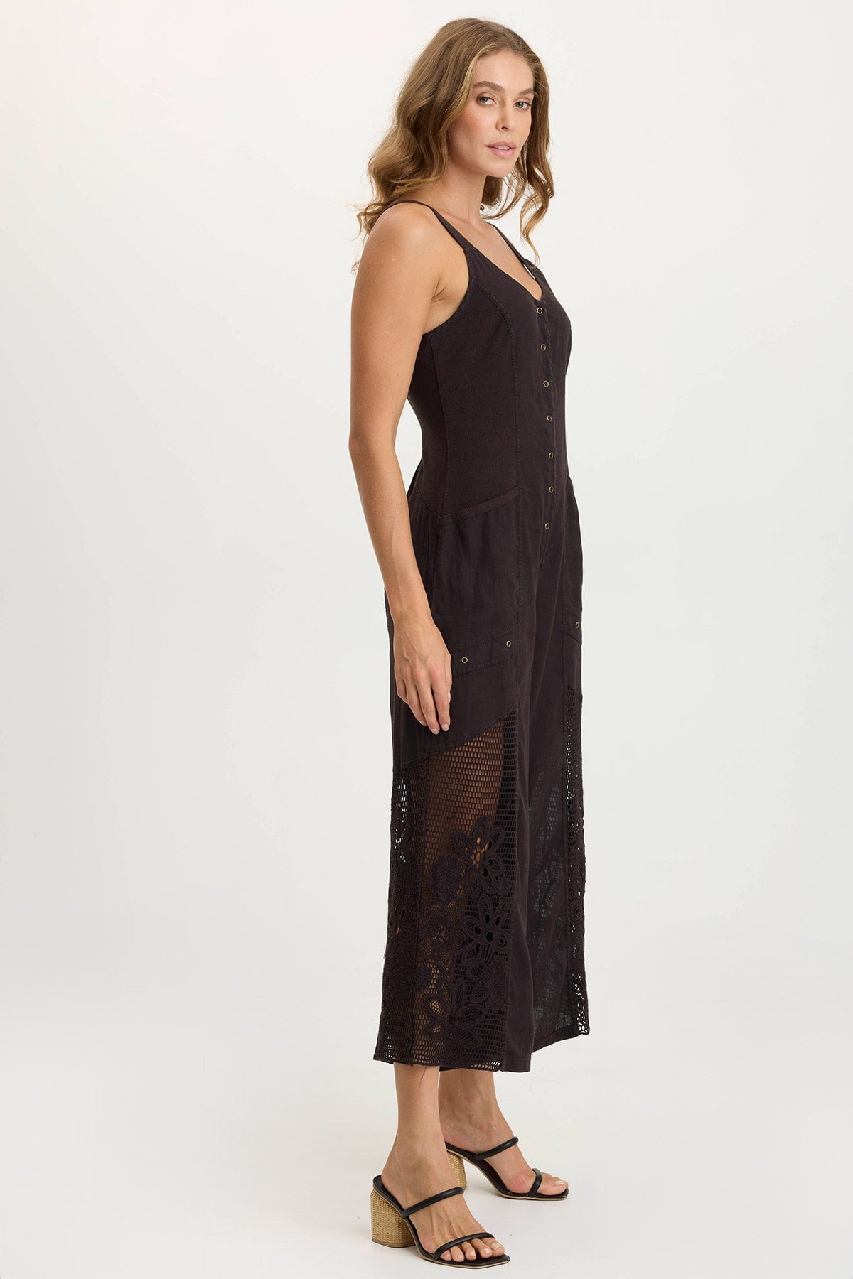 Nairi Linen/Crochet Mesh Contrast Jumpsuit
