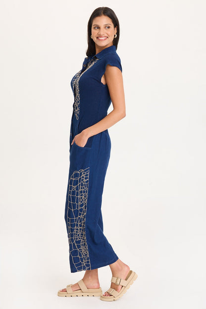 Gemmell Embroidered Mock-Denim Jumpsuit