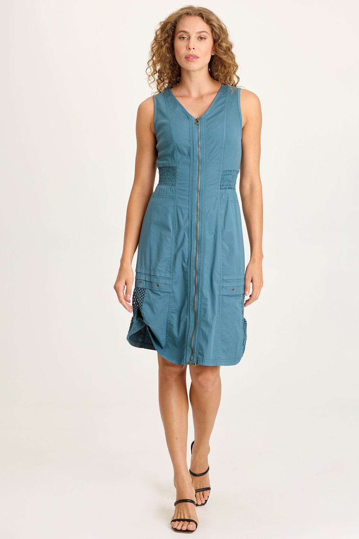 Holland Poplin/Mesh Front-Zip Dress