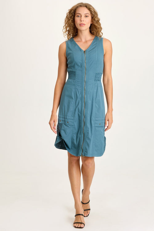 Holland Poplin/Mesh Front-Zip Dress
