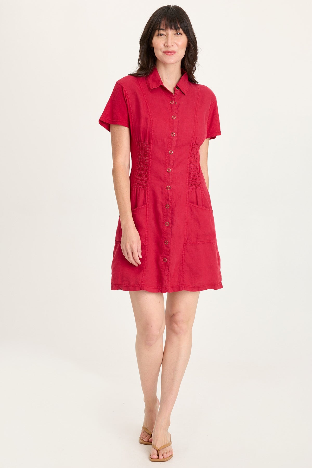 Mikel Linen Snap-Up Collared Dress