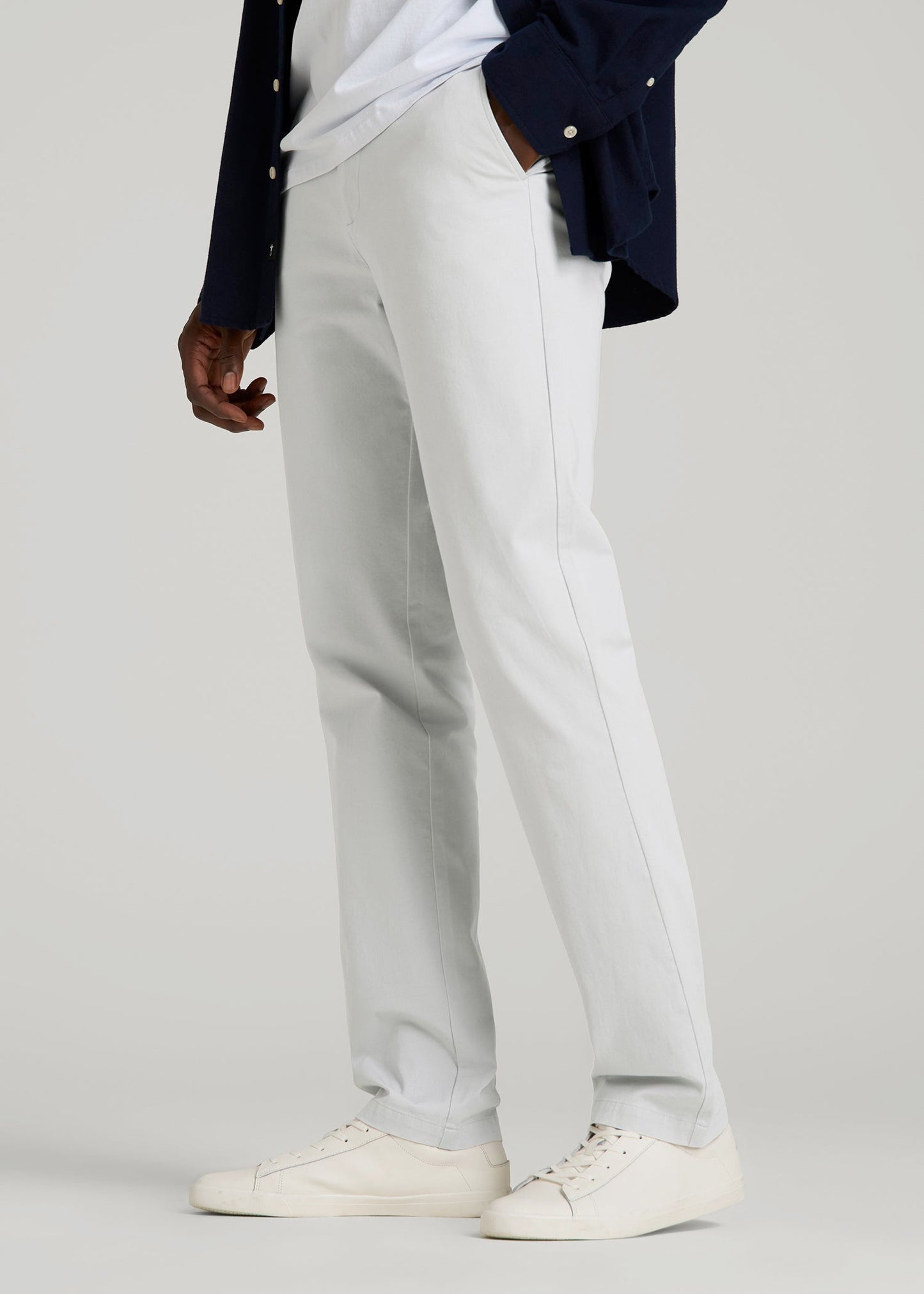 4 Way Stretch Commuter TAPERED Chino Pants for Tall Men in Silver Drop