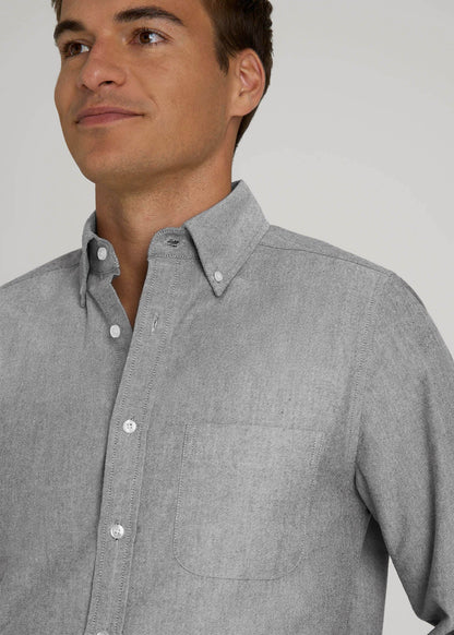 Oxford Cloth Button Down Shirt for Tall Men in Formal Grey