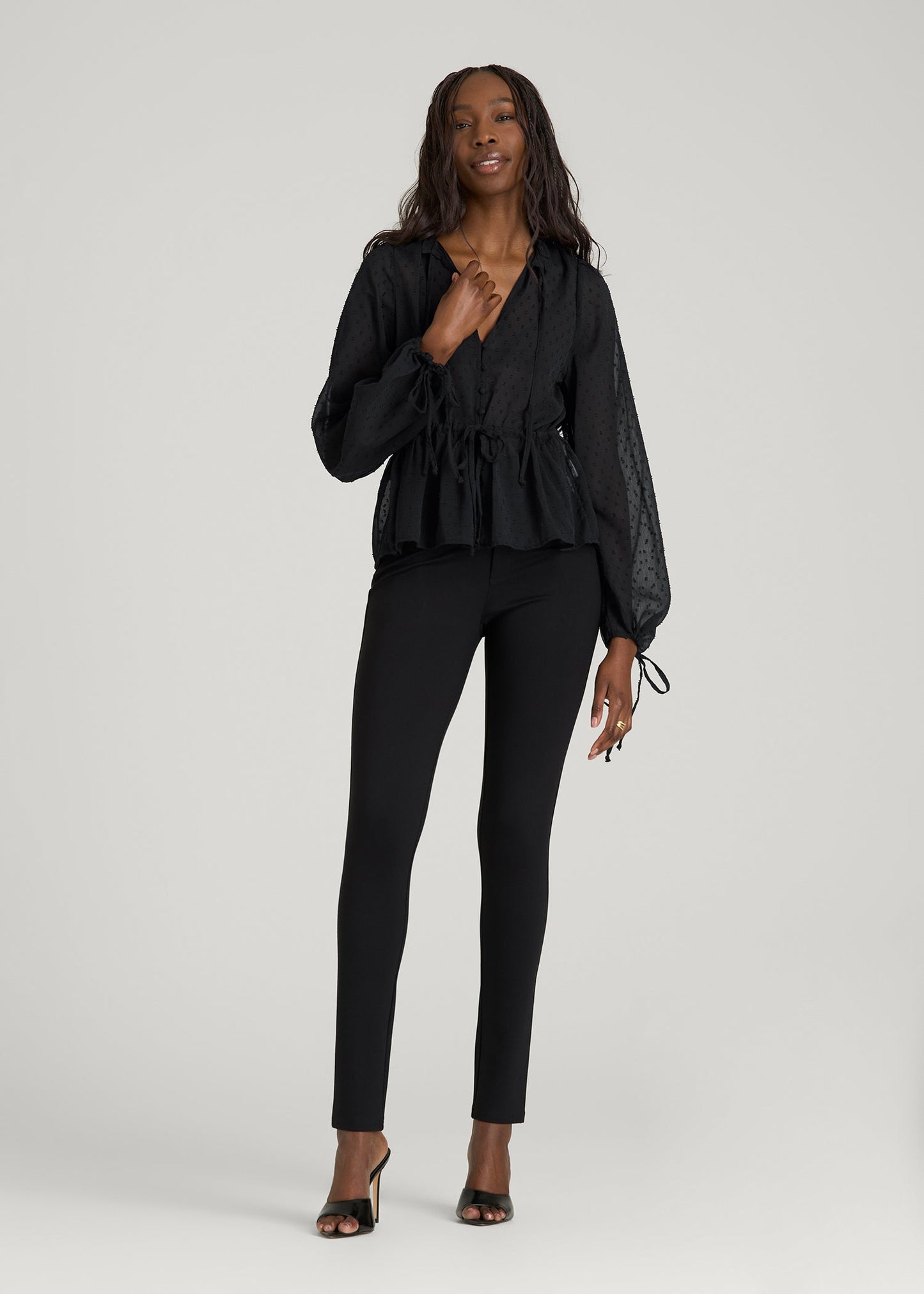 Peasant Chiffon Blouse for Tall Women in Black