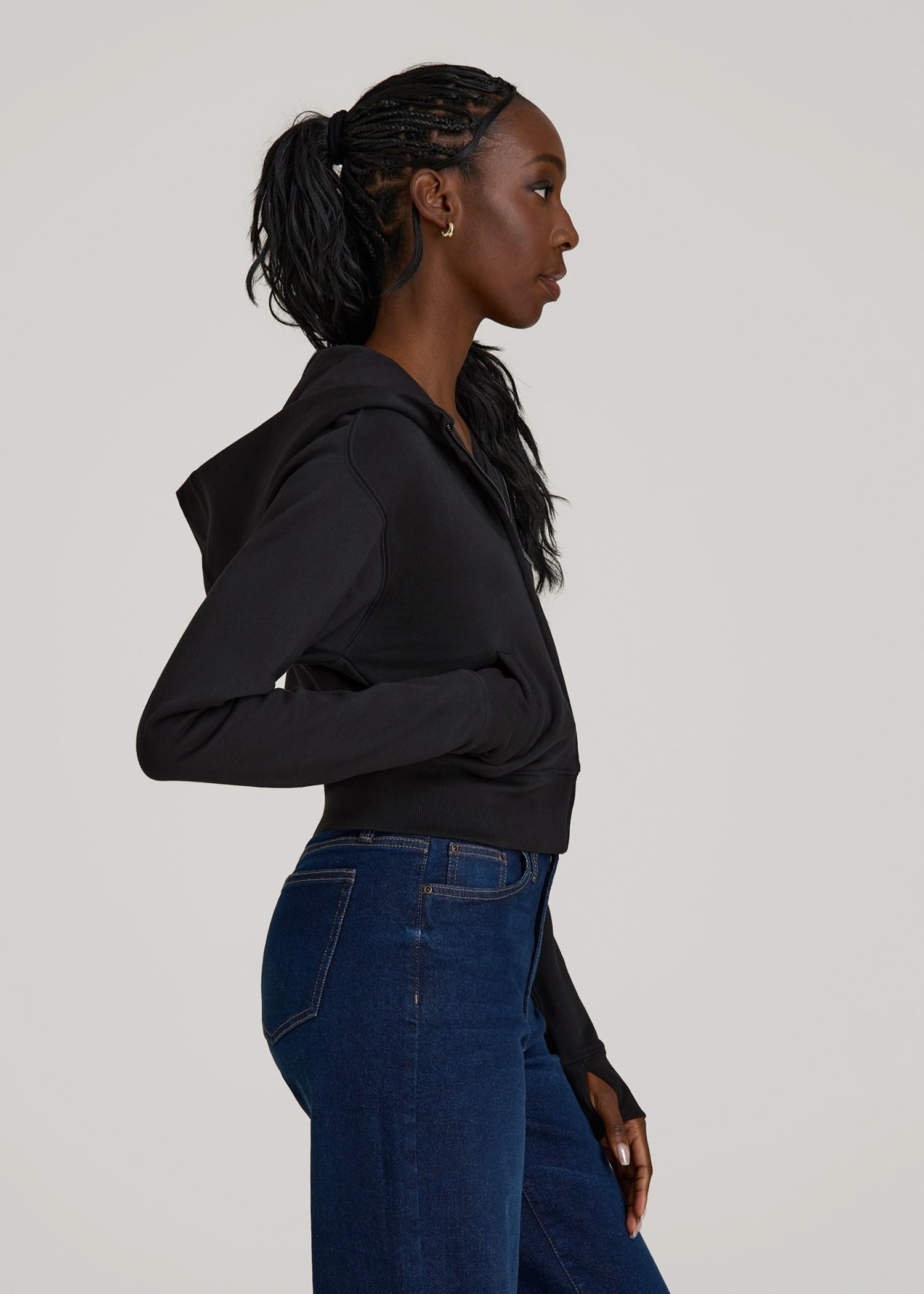 Wearever Fleece Cropped Zip-Up Hoodie for Tall Women in Black