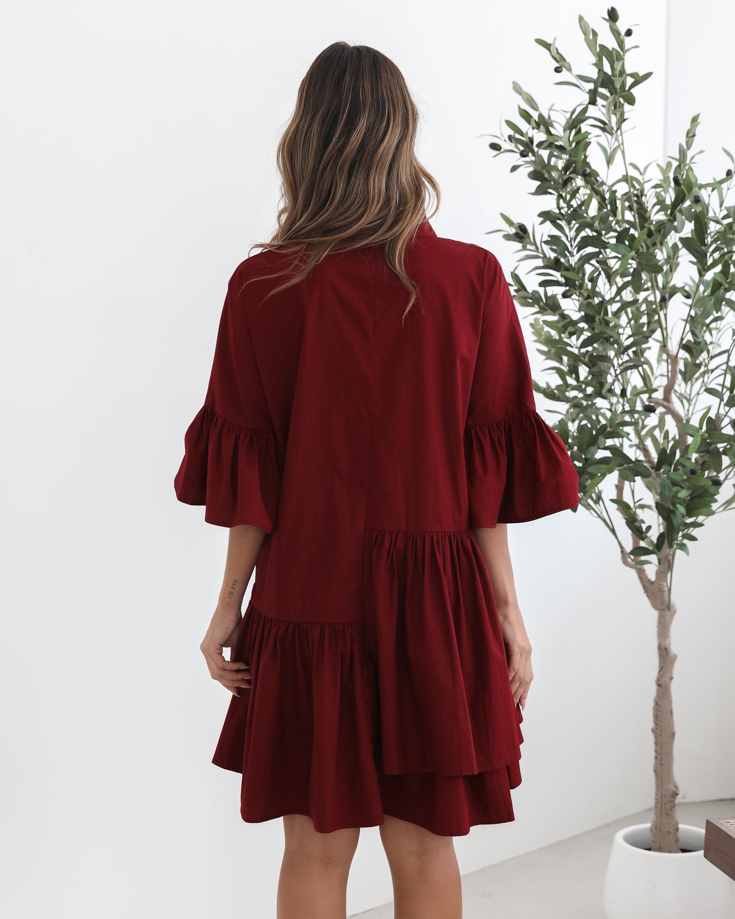 Araina Wine Dress | Women's Shirt Mini Dress