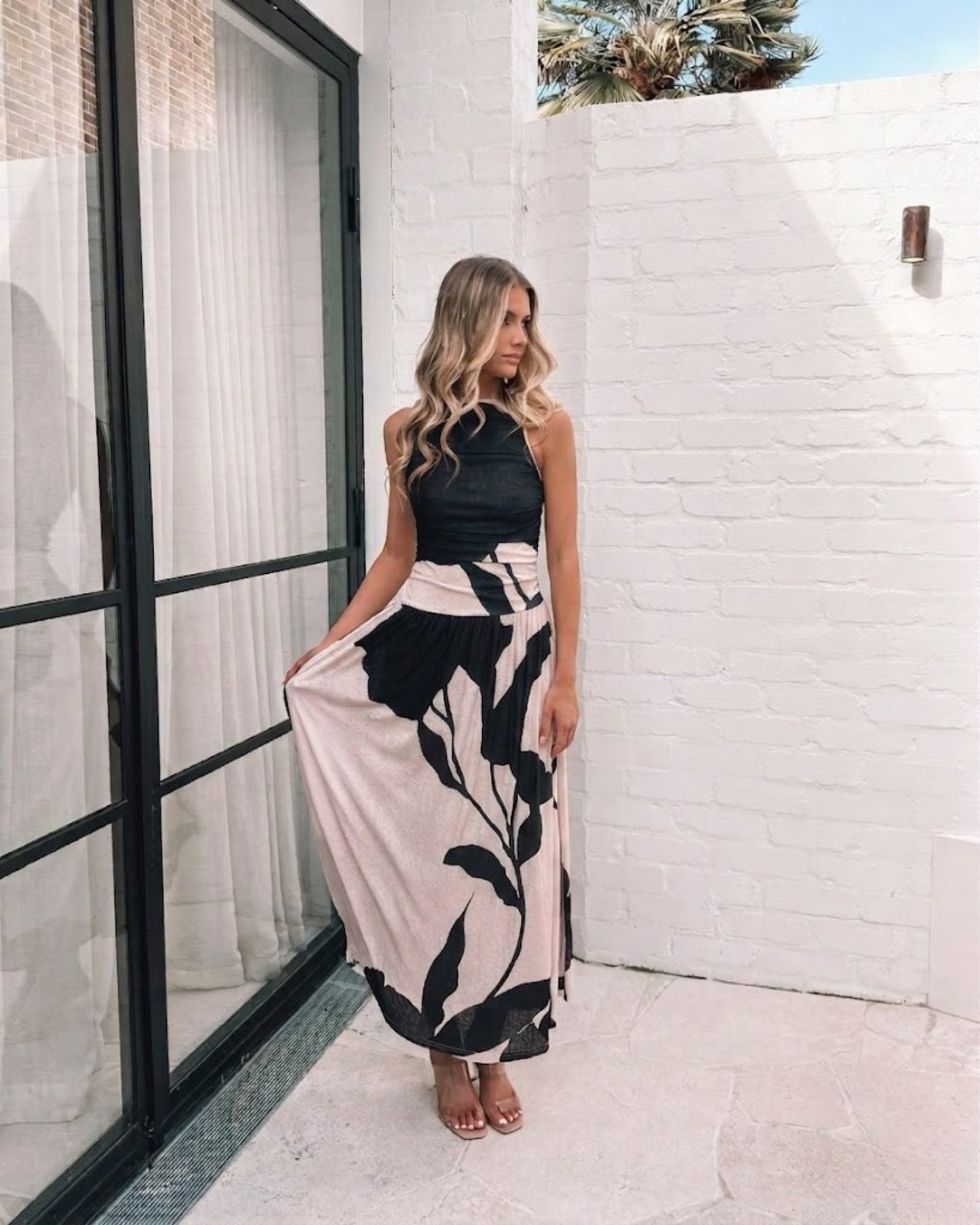 Balayage Mono Floral Midi Dress | Women's Floral Ruched Midi Dress