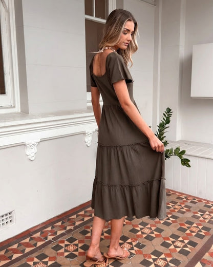 Celie Cocoa Dress | Women's Linen Midi Dress