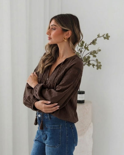 Chenille Choc Lace Blouse | Women's Boho Lace Blouse