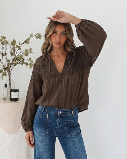 Chenille Choc Lace Blouse | Women's Boho Lace Blouse