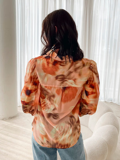 Fleet Yellow Blurred Floral Blouse | Women's Floral Blouse