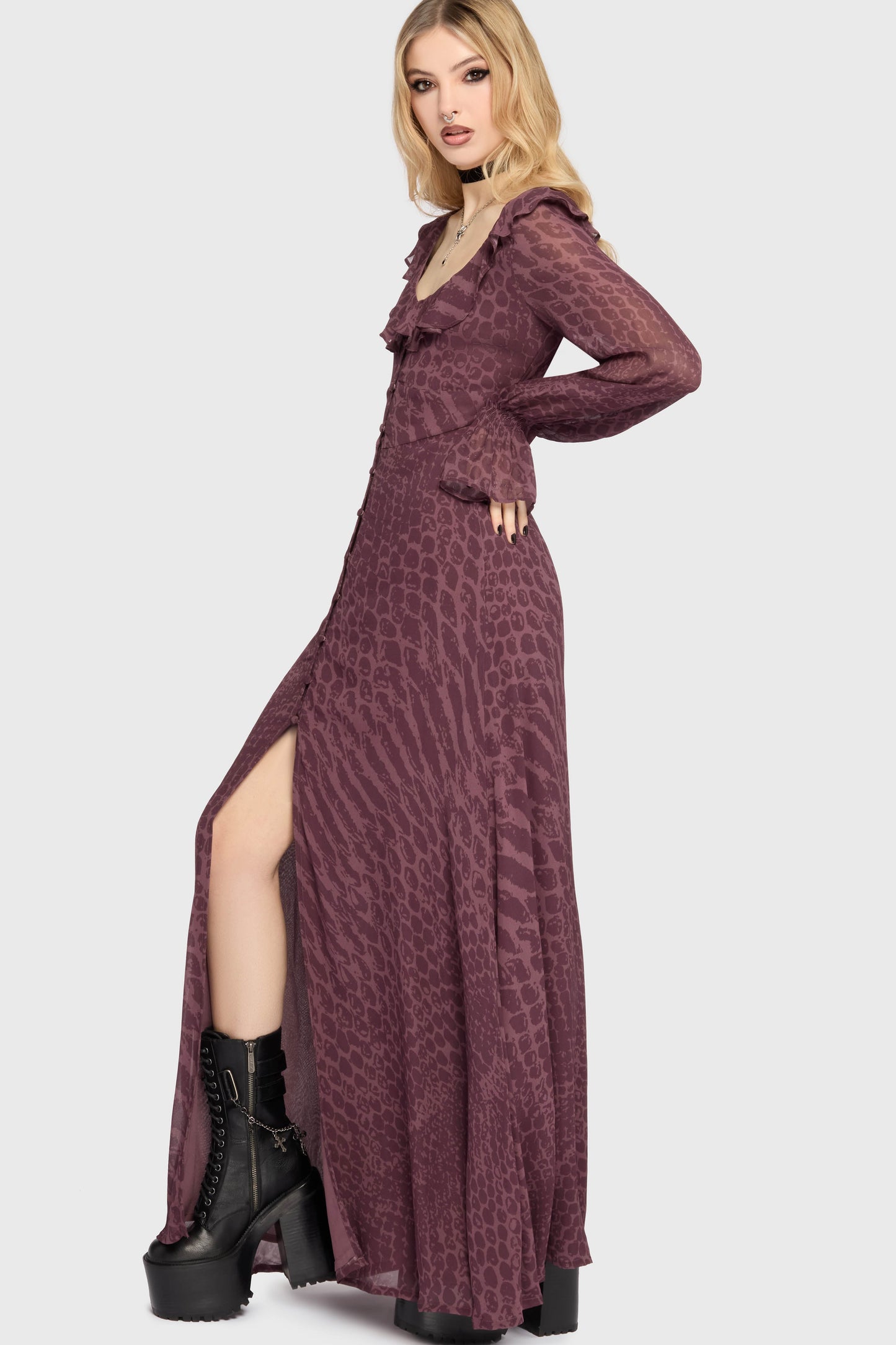 Gaia Adorned Ruffle Maxi Dress