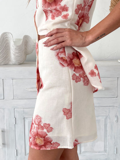 Harleigh Cream Floral Skirt | Women's High Waisted A-Line Mini Skirt