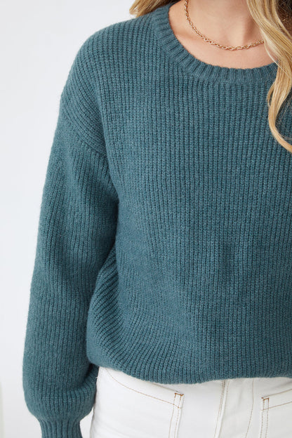 Harvie Knit - Petrol | Women's Wool Blend Jumper