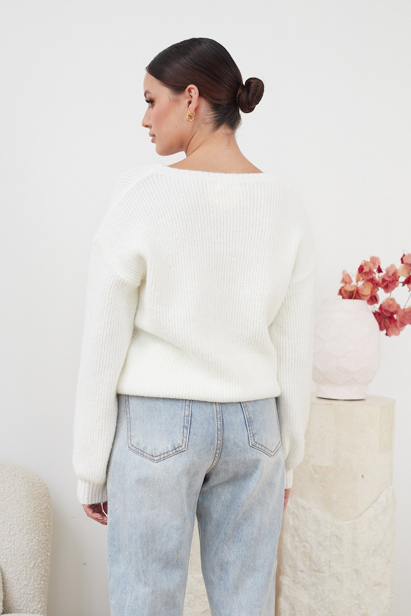Harvie White Knit | Women's Boat Neck Jumper