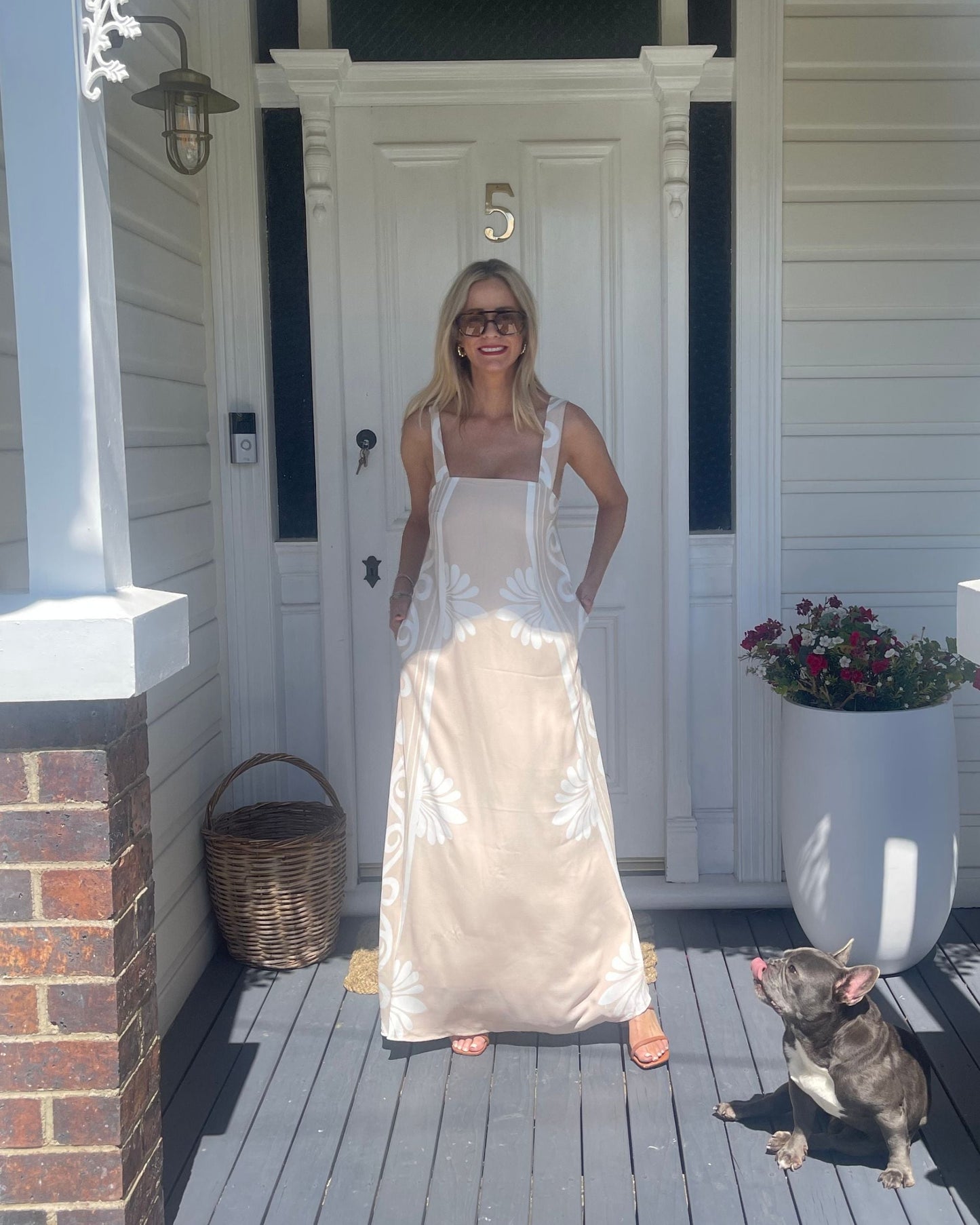 Holden Dress Beige Floral | Women's Linen Maxi Dress