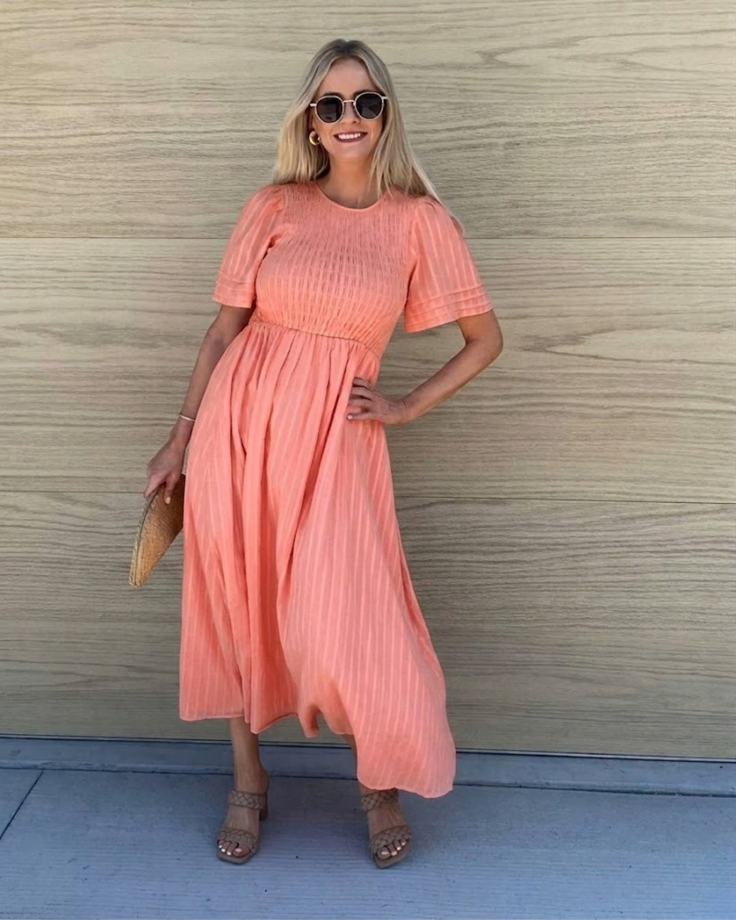 Iolana Coral Midi Dress | Women's Cotton A-Line Midi Dress