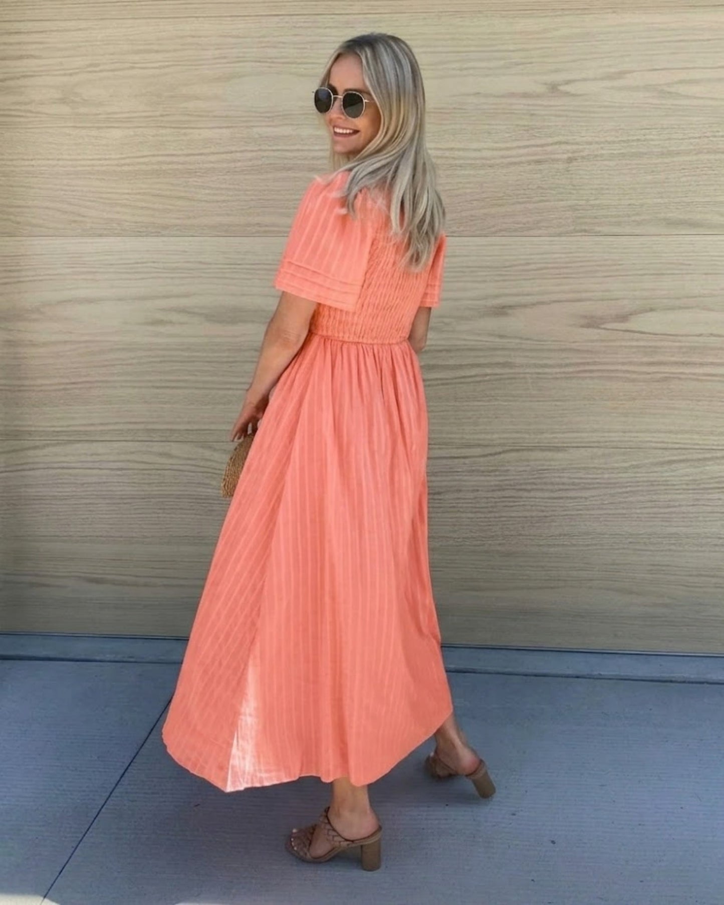 Iolana Coral Midi Dress | Women's Cotton A-Line Midi Dress