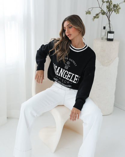 Kanoe Knit Black Print | Women's Printed Wool Blend Jumper