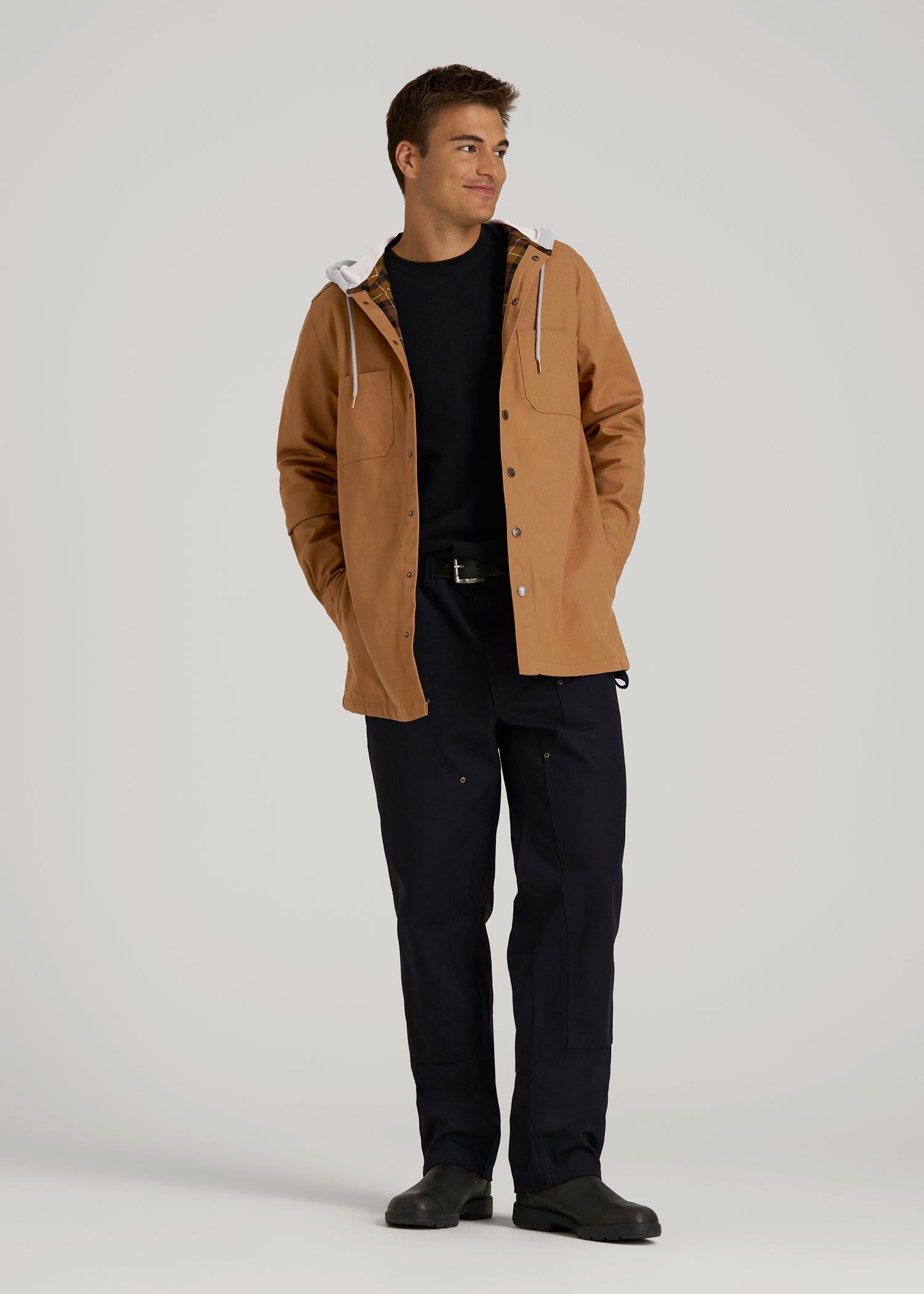 LJ&S Flannel-Lined Canvas Shirt Jacket for Tall Men in Vintage Tan